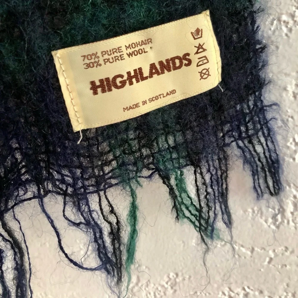 Vintage Black Watch Blackwatch Tartan Plaid Mohair Wool Scarf Highlands Scotland